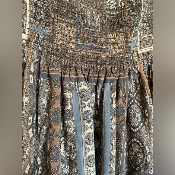 W by Worth Boho Y2K Style Printed Gray Strapless Smocked Top Midi Dress Skirt 4 - Picture 4 of 6